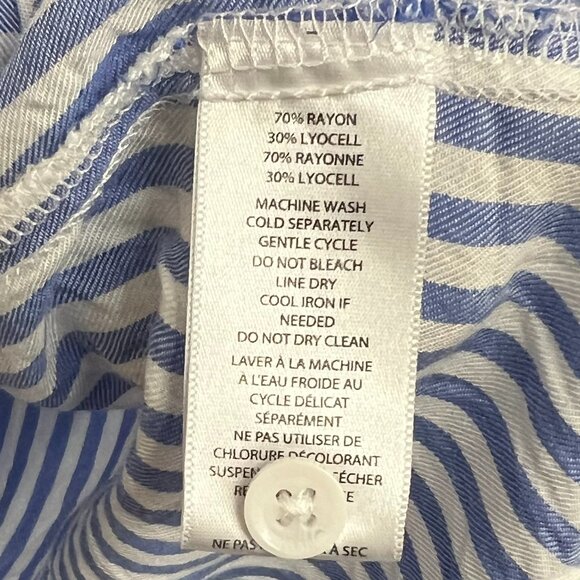 Beach Lunch Lounge Blue & White Vertical Stripe Button-Down Short Sleeve Blouse - Picture 6 of 6